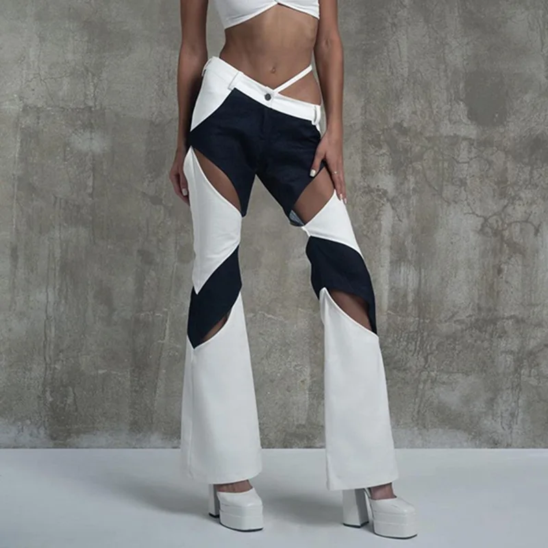 Featured Hollowed Out Black and White Contrasting Low Waisted Casual Micro Flared Pantssingle Waistband Design Spring Summer
Featured Hollowed Out Black and White Contrasting Low Waisted Casual Micro Flared Pantssingle Waistband Design Spring Summer