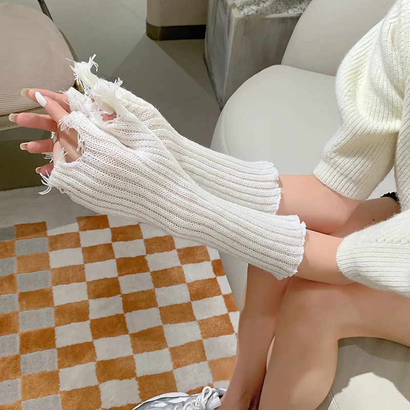 

Punk Knit Gloves Autumn Winter Women Men Solid Color Fingerless Cuff Gloves Comfortable Stretch Arm Warmer Fashion Daily Gifts