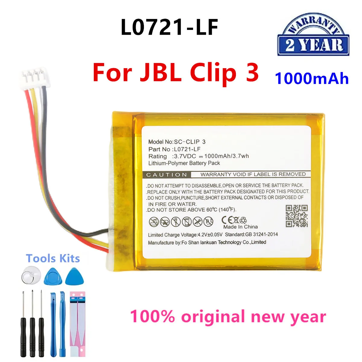 

Original L0721-LF 1000mAh For JBL Clip 3 Clip3 Clip 3AN Clip 3SAND Bluetooth Speaker Replacement Battery+Tools.