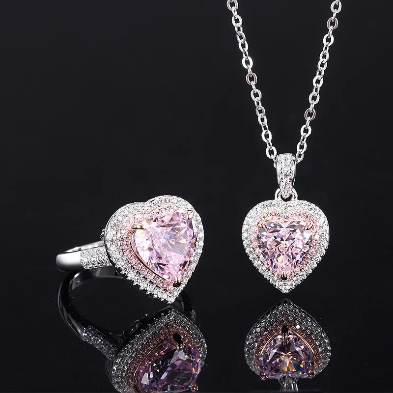 Sparkling Zircon S925 Silver Heart Pink High Carbon Diamond Luxury Jewelry Set For Women Necklace Ring Valentine's Day Gift Girl
Sparkling Zircon S925 Silver Heart Pink High Carbon Diamond Luxury Jewelry Set For Women Necklace Ring Valentine's Day Gift Girl
