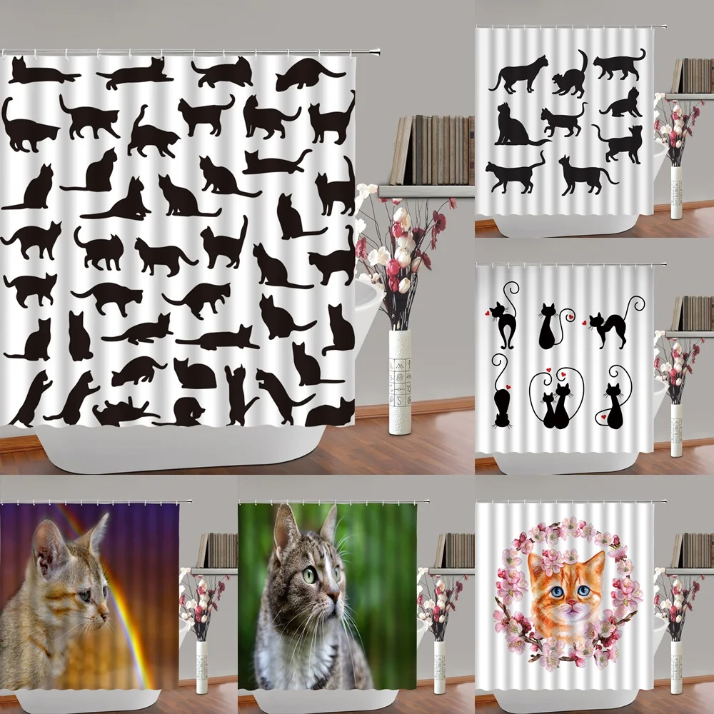Cute Black Cat Silhouette Shower Curtain Funny Animal Doodle Cartoon Polyester Fabric Kid Bathroom Curtains Decor Set with Hooks
Cute Black Cat Silhouette Shower Curtain Funny Animal Doodle Cartoon Polyester Fabric Kid Bathroom Curtains Decor Set with Hooks