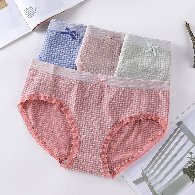 

Panties Women's Underwear Panty Plaid Seamless Briefs Girls Mid Waist Sexy Comfortable Underpants Shorts Female Lingerie