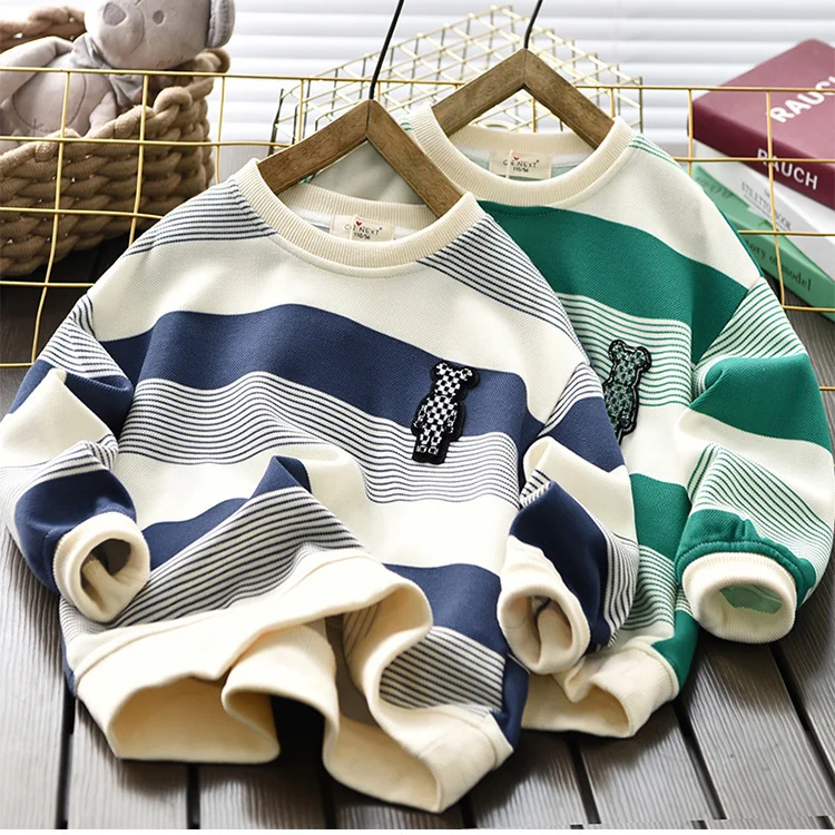 

Boy's Hoody Spring and Autumn 2023 New Children's Spring Striped round-Neck Shirt Boy Handsome Spring Clothing Top