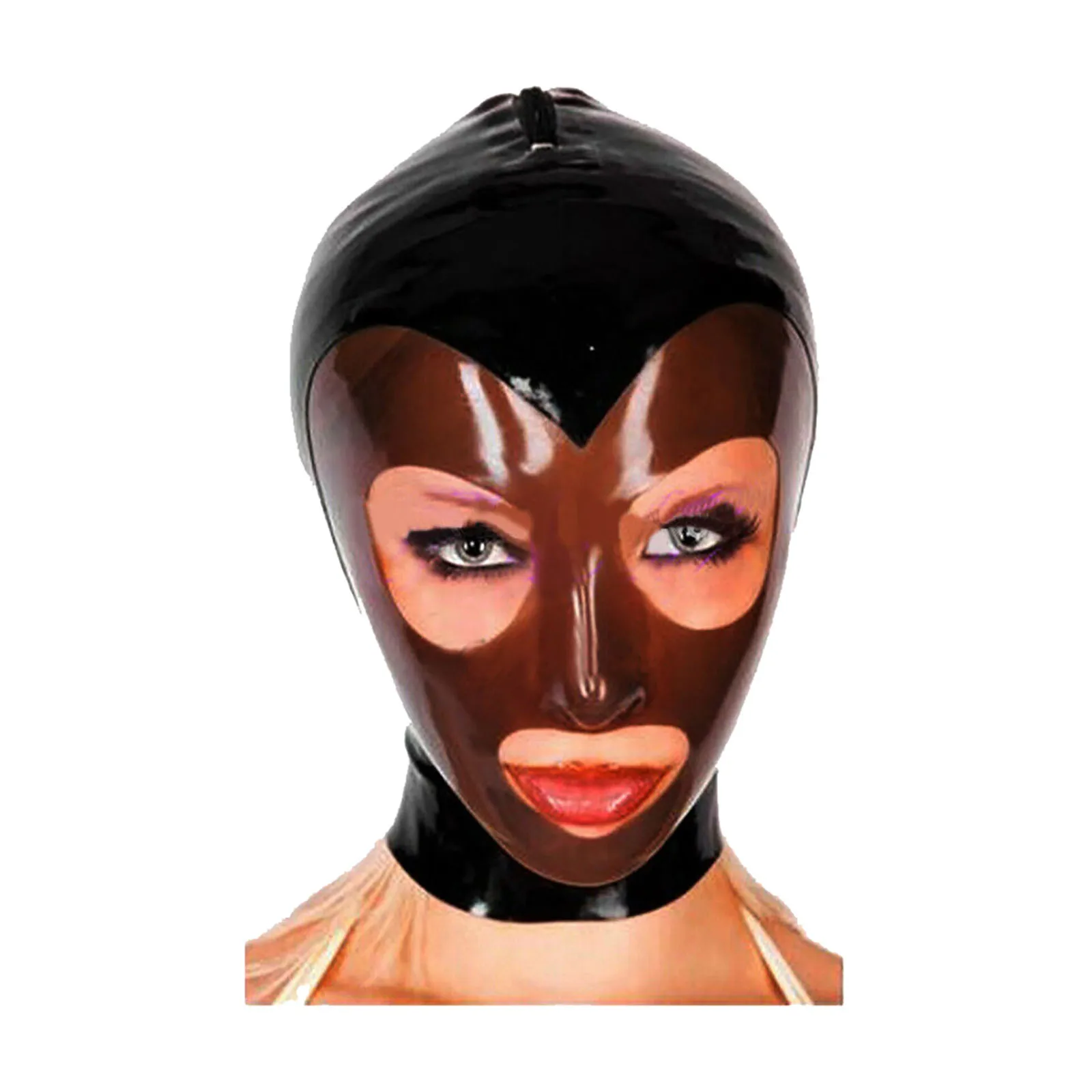 

MONNIK Latex Unisex Mask Brown&Black Colors Hood with Handmade Rear Zipper for Catsuit Cosplay Party Wear