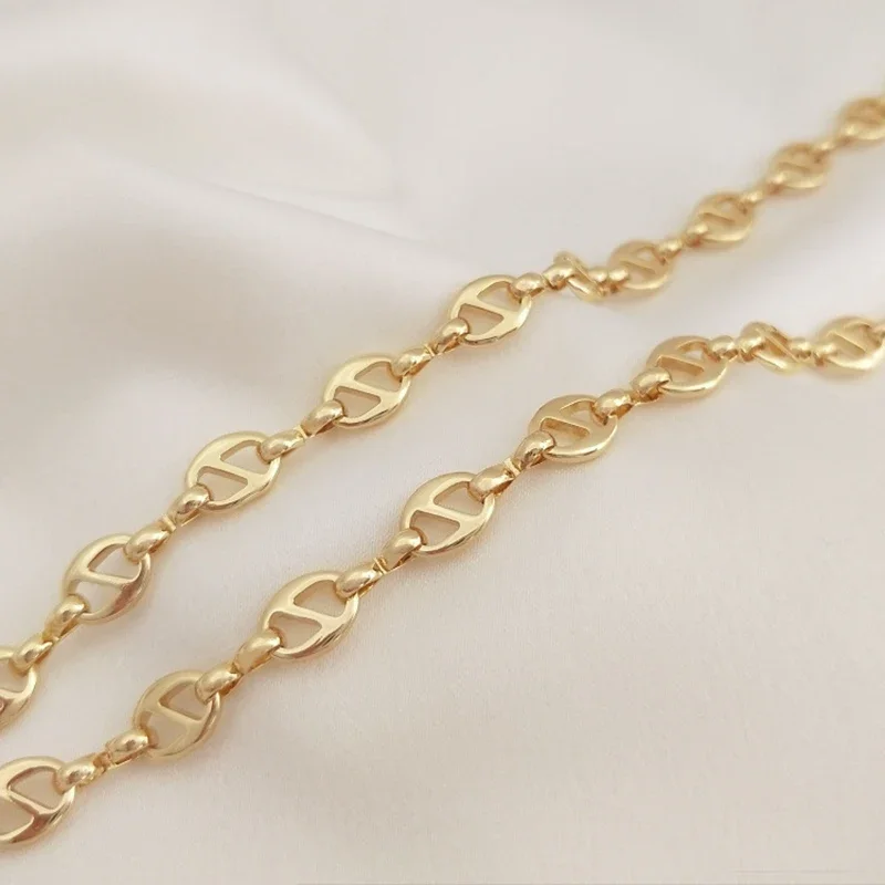 

Heavy Brass 14K Gold Plated Oval Coffee Bean Chains Chunky Pig Nose Chain for Diy Bracelet Necklace Jewelry Making Accessories