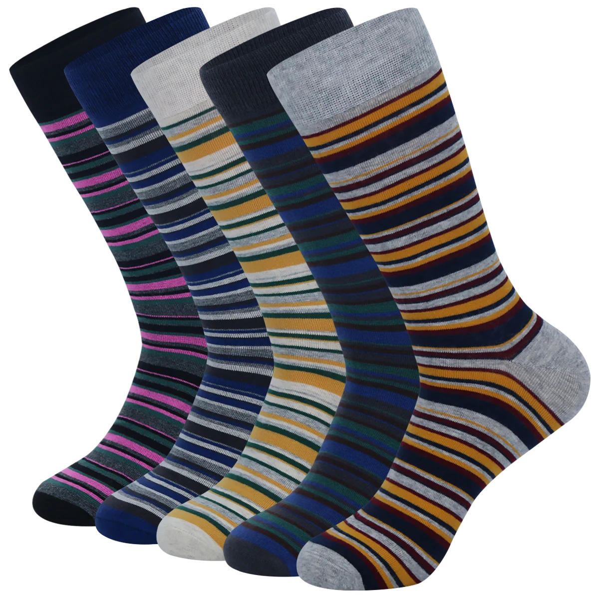 

5 Pairs Mens Dress Socks stripe Plus Size，High Quality Combed Cotton Crew Socks，Black Cool Breathable Casual Socks for men