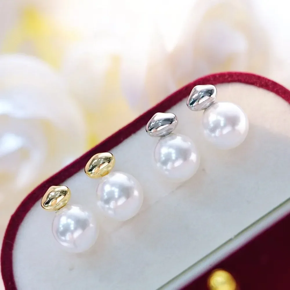 

DIY Pearl Accessories S925 Pure Silver Ear Stud Empty Holder Gold Silver Earrings Fit 9-12mm Round Beads E384