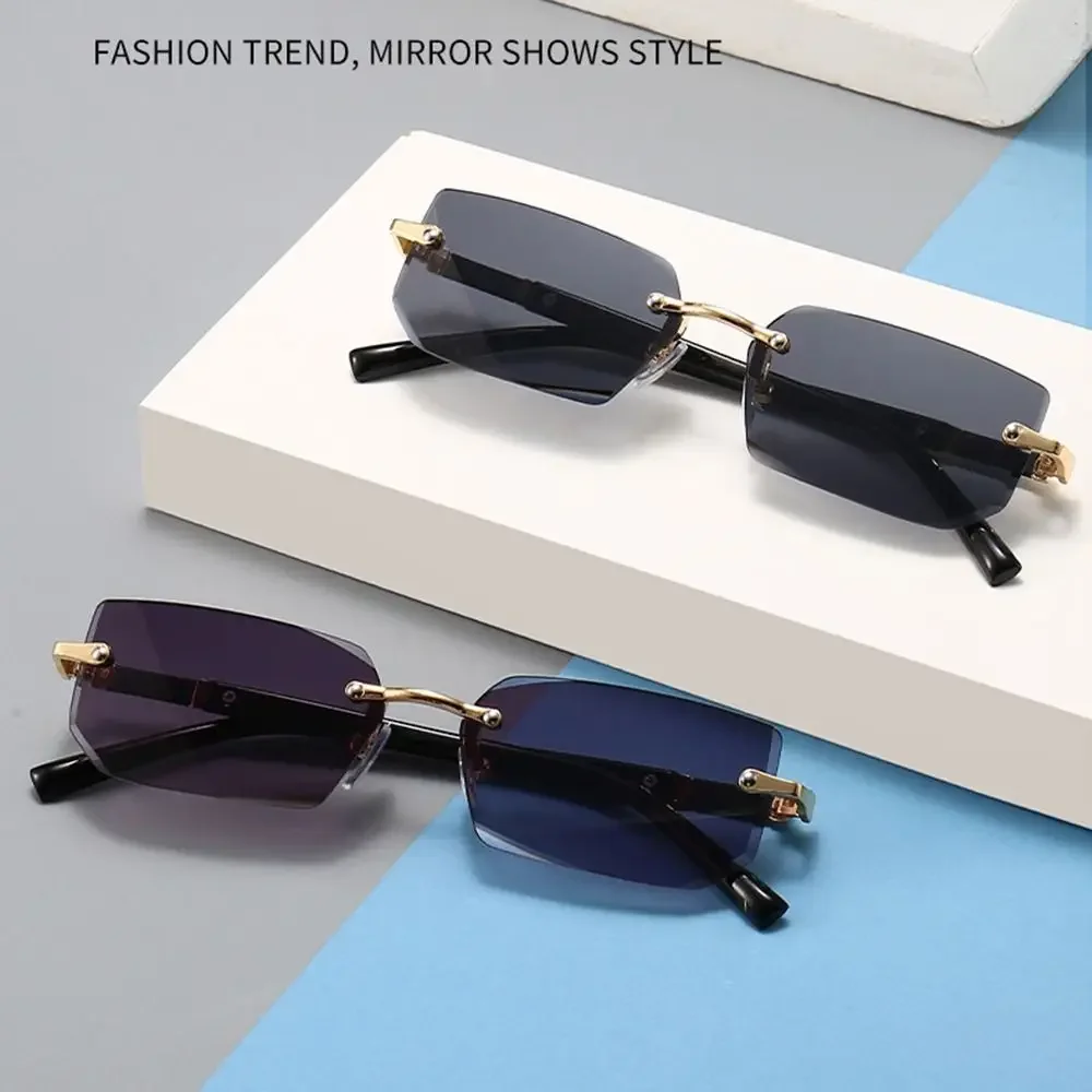 

Trendy Rimless Sunglasses for Men Women Fashion Frameless Rectangle Sun Glasses Retro Shades Summer Traveling Eyewear UV400