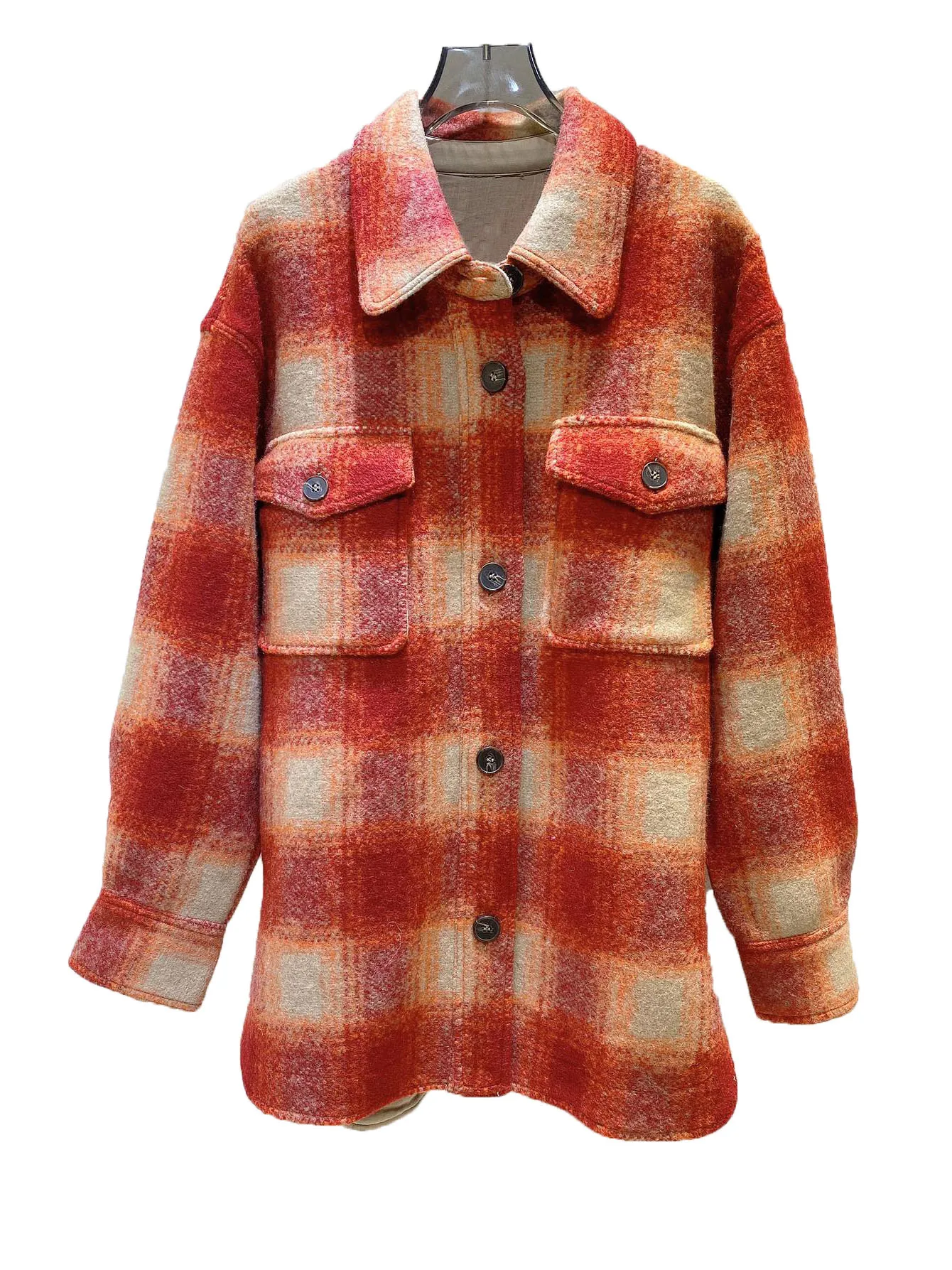 

Твидовая куртка с отложным воротником, свободного кроя, в клетку, теплый и удобный дизайн, зима 2023, новинка 1107