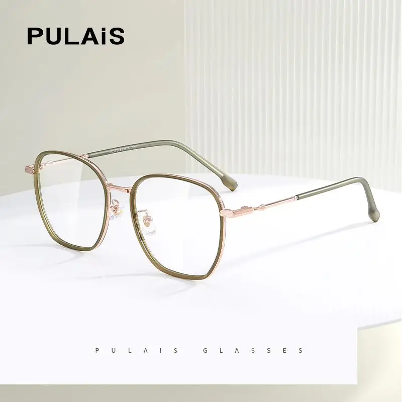 

Pulais Korea Women's Square Round Glasses Special Green Eyewear New Fresh Color Import High Quality Material with Anti-Blue Lens