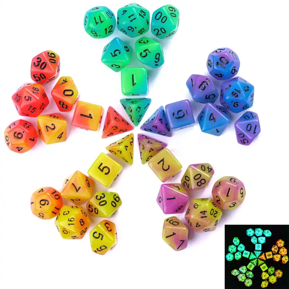 5Sets/35Pcs Luminous Dice DND Set Glow in The Dark D&D Polyhedral Dice D4 D6 D8 D10 D% D12 D20 for WarHammer RPG Board Games
5Sets/35Pcs Luminous Dice DND Set Glow in The Dark D&D Polyhedral Dice D4 D6 D8 D10 D% D12 D20 for WarHammer RPG Board Games