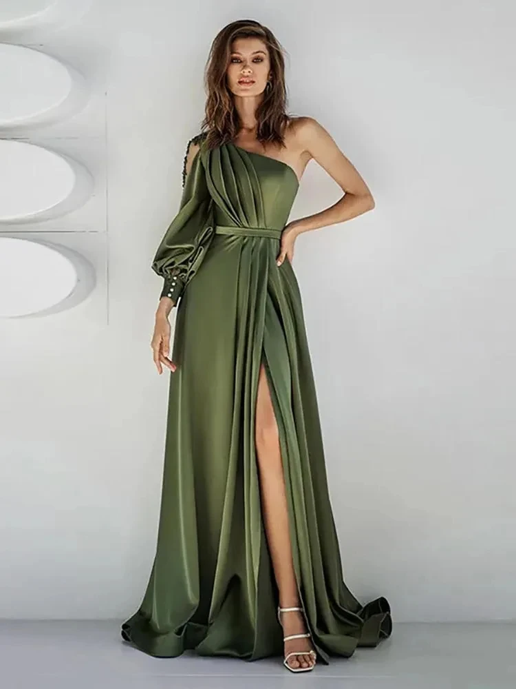 Elegant Evening Dress New Green Simple One Shoulder Slit Wedding Guest Prom Gowns Appliques Chiffon A-Line Vestidos De Fiesta
Elegant Evening Dress New Green Simple One Shoulder Slit Wedding Guest Prom Gowns Appliques Chiffon A-Line Vestidos De Fiesta