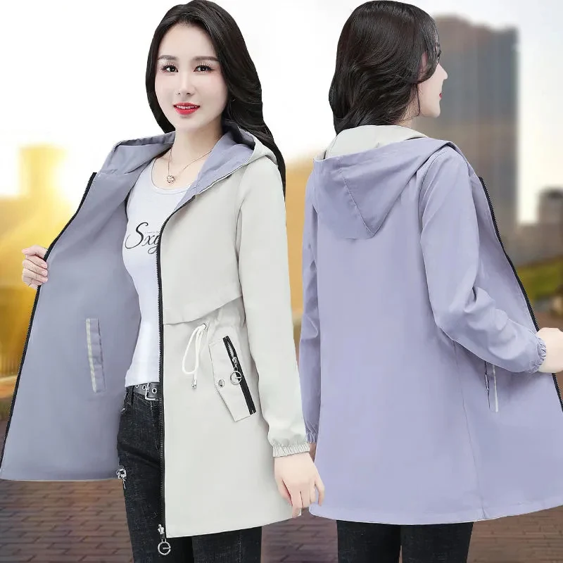 Spring Autumn Hooded Jacket Womens Loose Coat 2022 New Double-sided Wear Trench Coat Mid-length Windbreaker Woman Casual Top 4XL
Spring Autumn Hooded Jacket Womens Loose Coat 2022 New Double-sided Wear Trench Coat Mid-length Windbreaker Woman Casual Top 4XL
