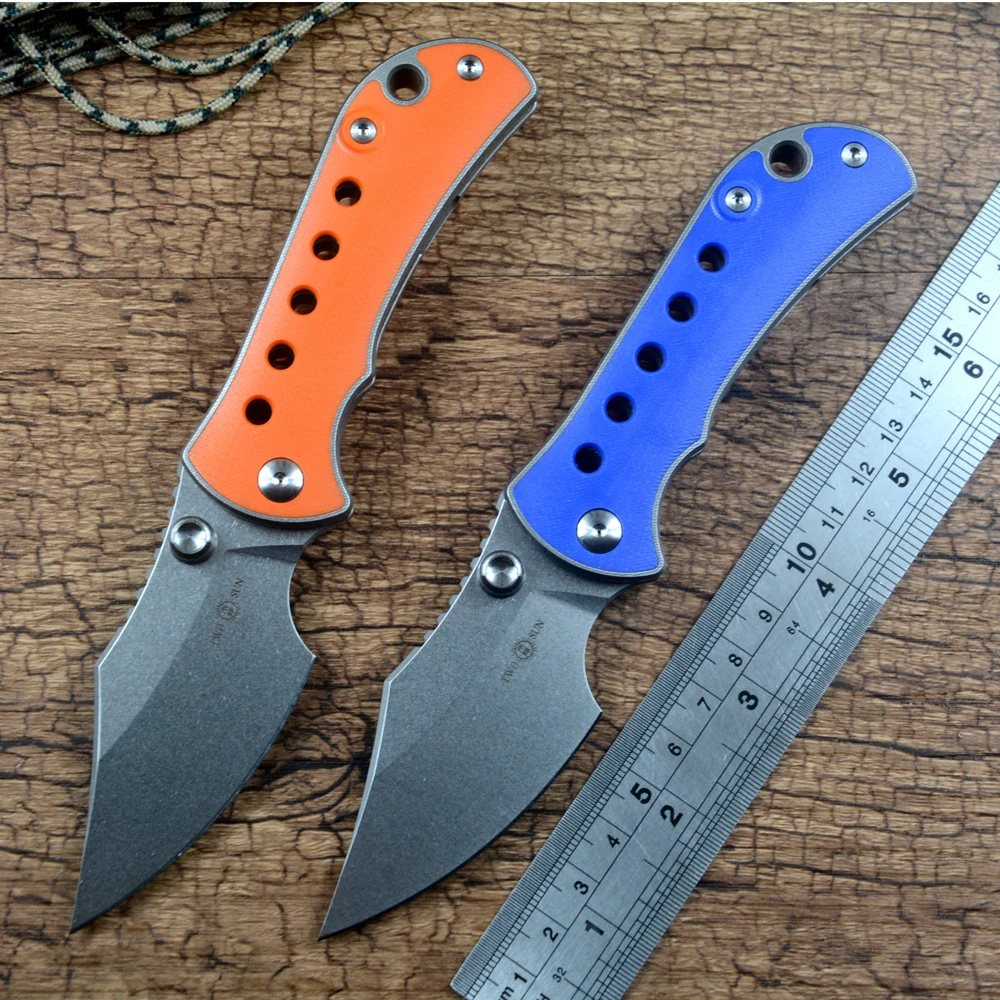 

TWOSUN Pocket Knife Folding K110 Stonewash Blade G10 TC4 Titanium Handle EDC Outdoor Hunting Tool TS422