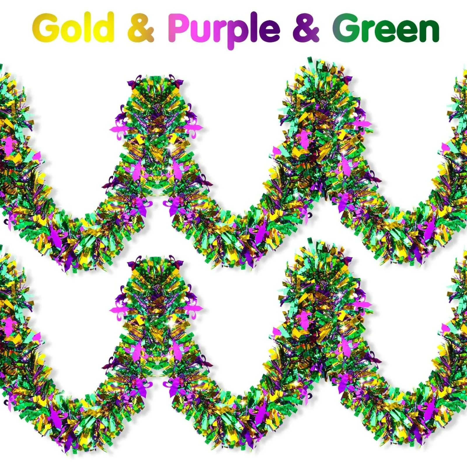 

New 2024 Mardi Gras Decorations Garland 2m Hanging Party Accessory Streamers Green Gold Purple Glittering Garland Decor Hogar