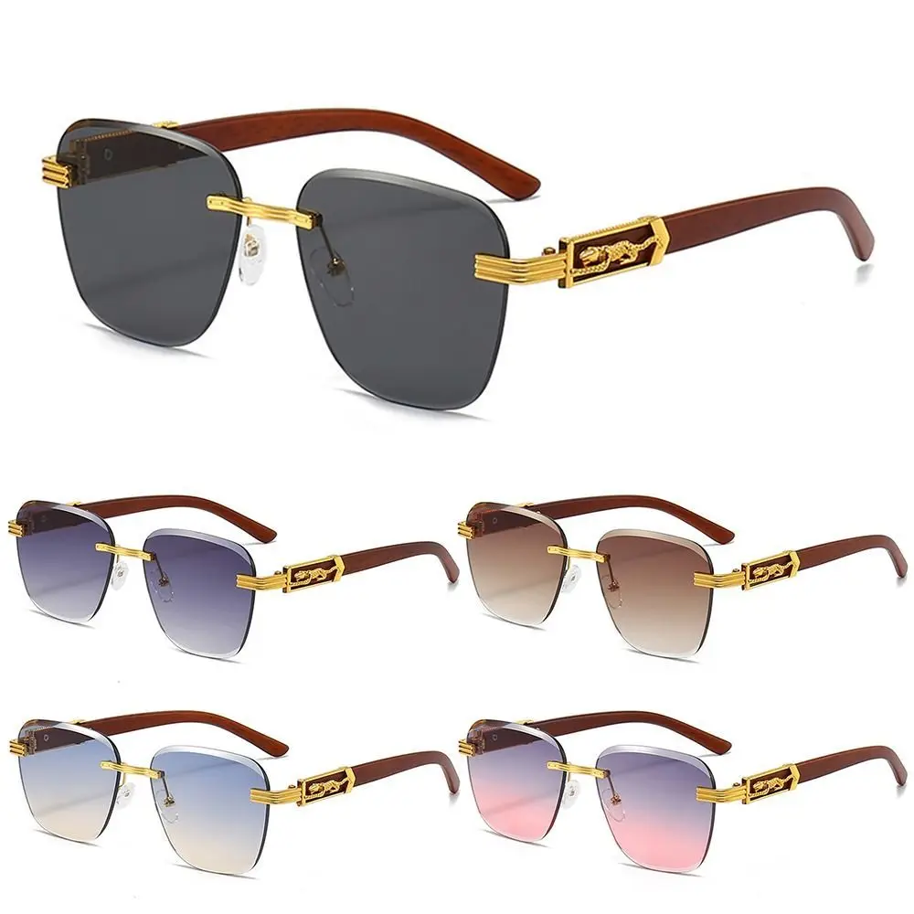 

Metal Cheetah Decor Sunglasses Vintage UV400 Rimless Sun Glasses Gradient Eyewear For Women Men Oversized Square Shades