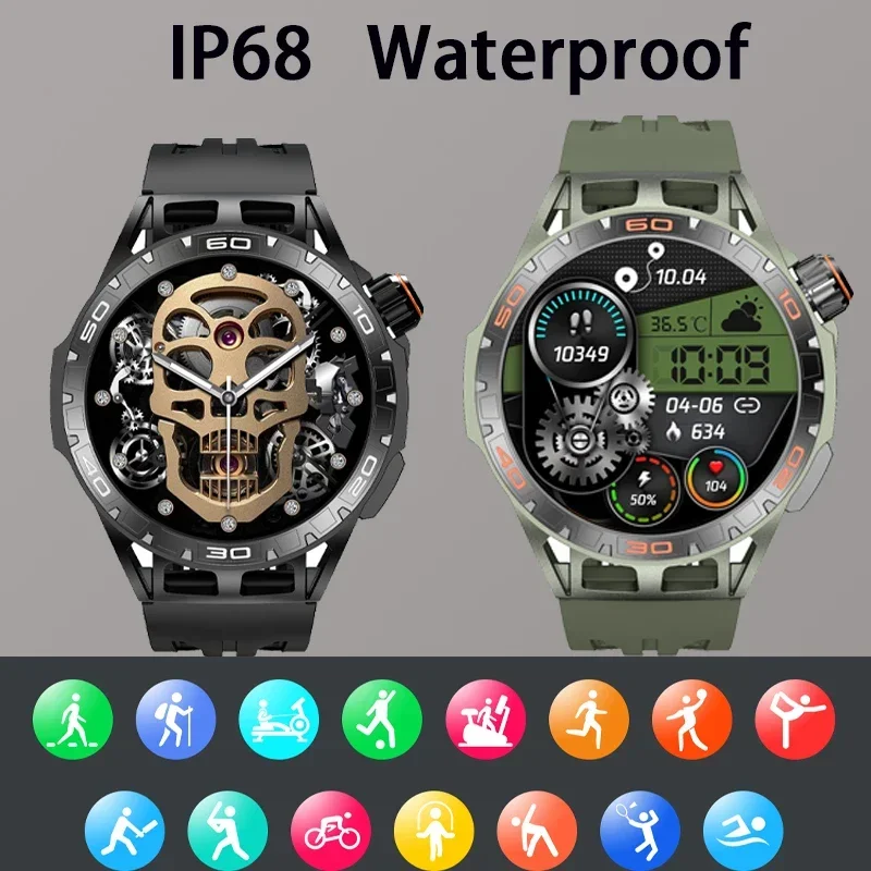 

2023 Military Smart Watch Men's 466*466 HD Screen Heart Rate IP68 Waterproof Sports Smart Watch Suitable for Huawei Android IO