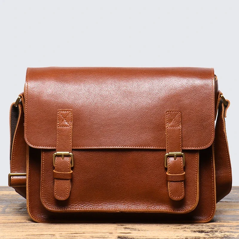 

Men's Leather Shoulder Crossbody Vintage Magnetic Buckle Flap Cowhide Bag Ladies Gift for Husband Man 13 inch Laptop
