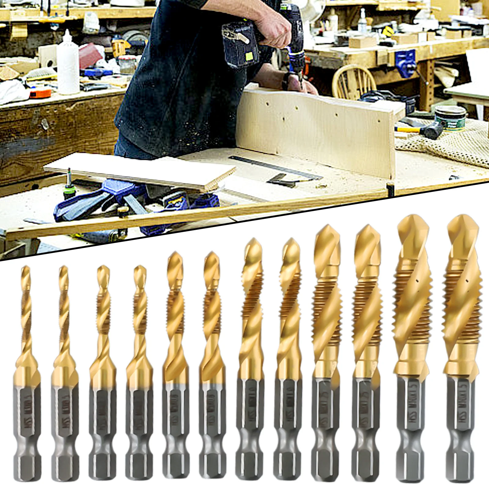 12pcs Tap Drill Bit-Set Hex Shank Titanium Plated-HSS Screw Thread Bit Screw Machine-Compound Taps For Metal Steel Woods Plastic
12pcs Tap Drill Bit-Set Hex Shank Titanium Plated-HSS Screw Thread Bit Screw Machine-Compound Taps For Metal Steel Woods Plastic