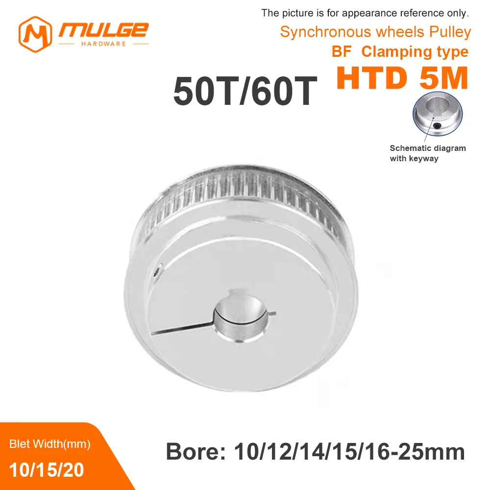 

5M Timing Pulley BF Clamping Type 50T/60Tooth Bore 10-25mm Synchronous Wheels for Belt width 10/15/20mm 3D Printer Accessories