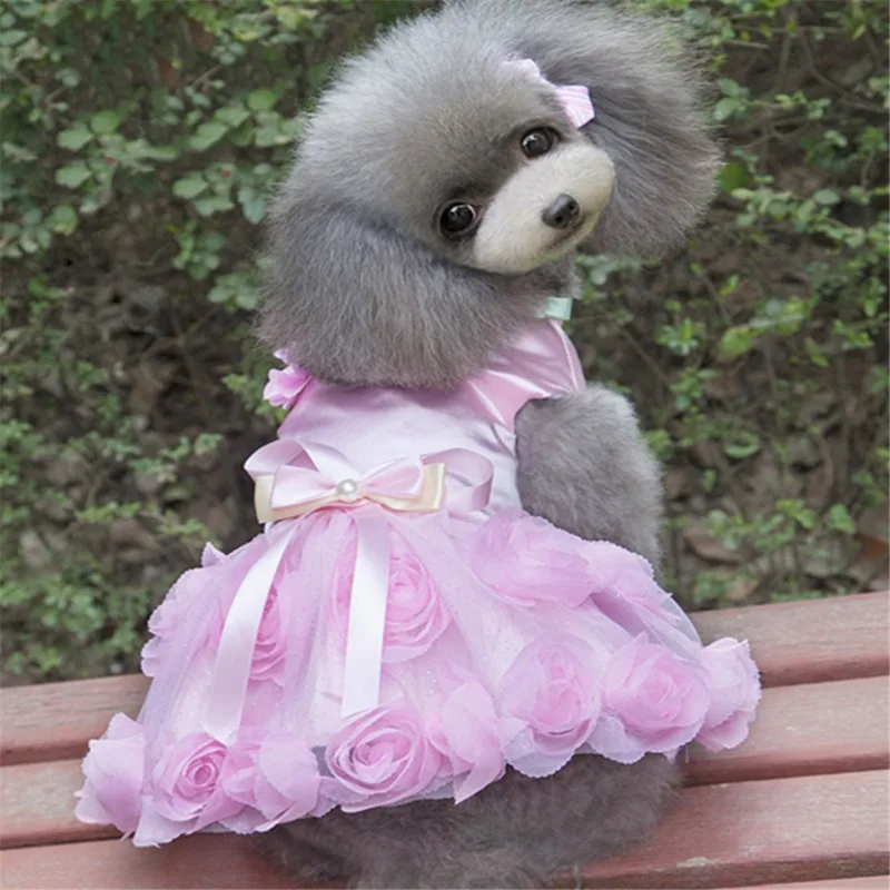 

Pet Dog Princess Wedding Dress Tutu Rosette&Bow Dresses Cat Puppy Skirt Spring/Summer Clothes Apparel 2 Colours