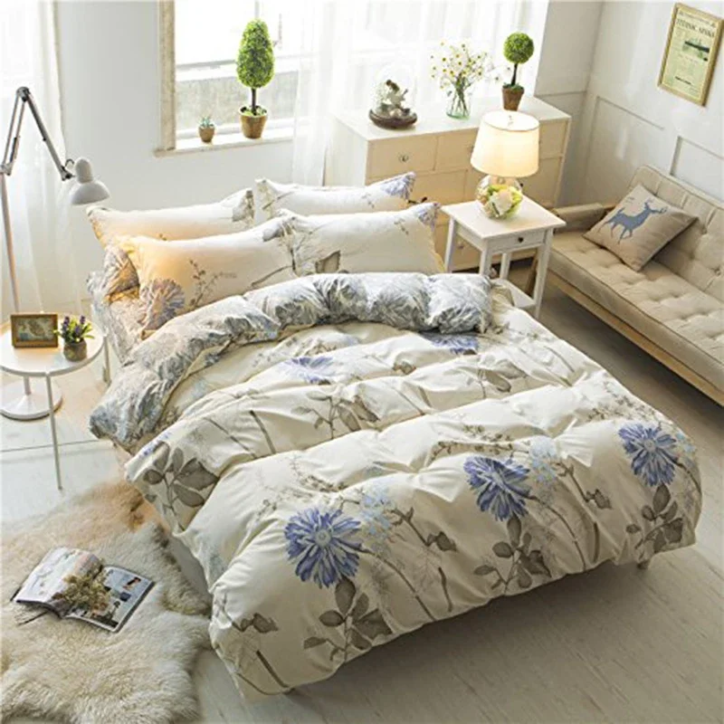 

Daisy Printed Bedding Set Floral Duvet Cover Set 3 Pieces Stripes Comforter Cover Flower Soft with 2 Pillow Shams for Women