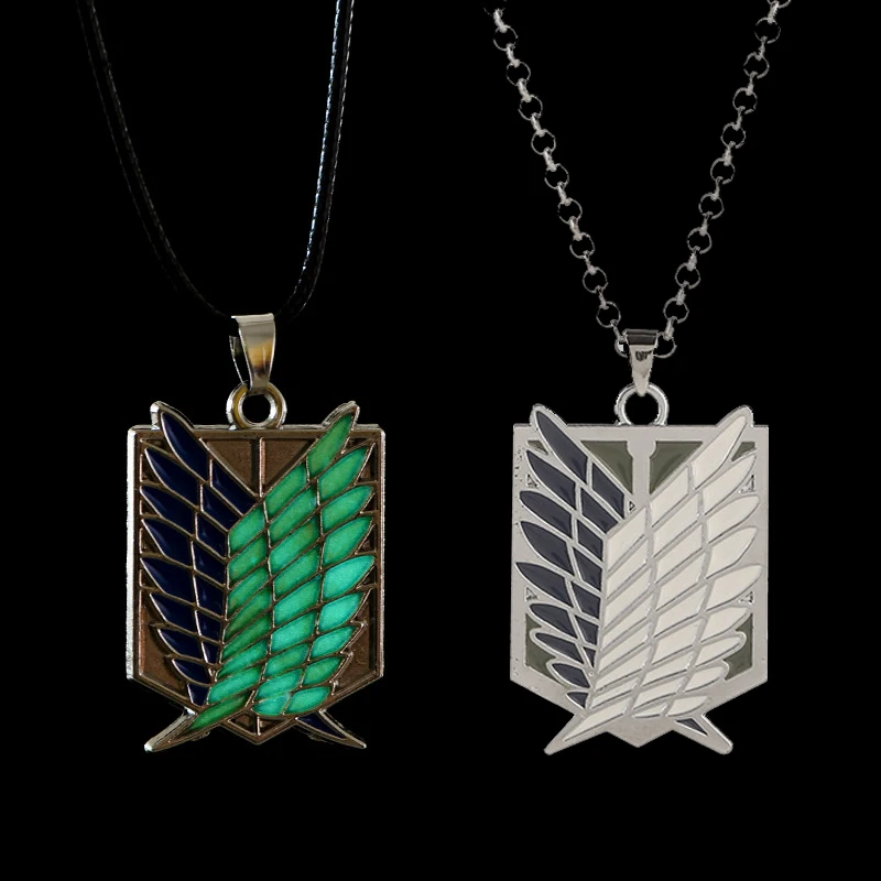 

Anime Attack on Titan Luminous Necklace Keychain Wings of Liberty Necklace Shingeki No Kyojin Leather Chain Men Women Gifts