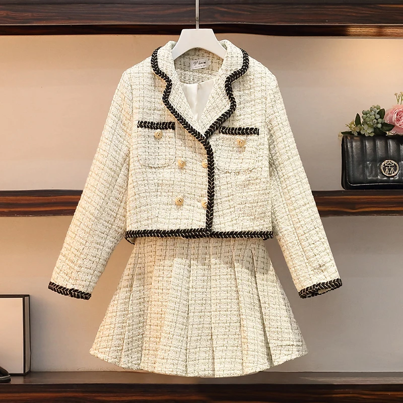 Hgih Quality Tweed 2 piece sets womens outfits Crop Top Jacket Coat + Pleated Skirts Sets conjuntos feminino elegante
Hgih Quality Tweed 2 piece sets womens outfits Crop Top Jacket Coat + Pleated Skirts Sets conjuntos feminino elegante