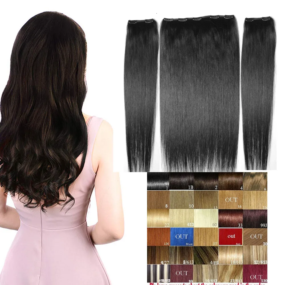 

ZZHAIR Clips-in 100% Human Remy Hair Extensions 16"-28" 3pcs Set 140g Clips In Three Pieces 1x25cm 2x10cm Natural Straight