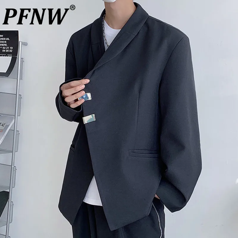 

PFNW Niche Design High Sense Inclined Placket Metal Buckle Small Suit Men's Silhouette Loose Suit Jacket Tide Blazer New 12P1430