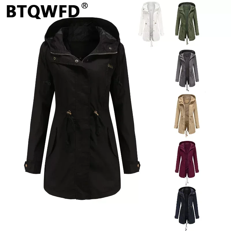 

BTQWFD Windbreaker Women's Jackets Winter Trench Female Clothing Cotton Coats Raincoats Loose Solid Color Zipper Ladies 2023 New