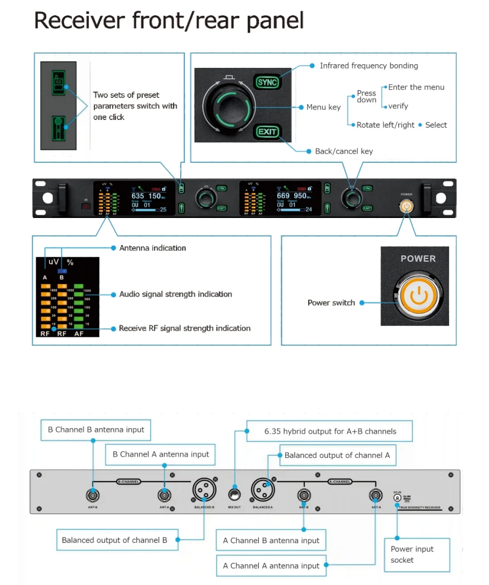 Leicozic True Diversity Microfono Wireless Professional Stage Microphone UHF With Spectrum Analyzer 10/30mW EU/US/UK Plug AD4D-X Leicozic True Diversity Microfono Wireless Professional Stage Microphone UHF With Spectrum Analyzer 10/30mW EU/US/UK Plug AD4D-X