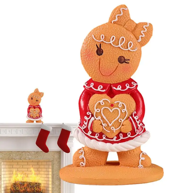 

Cartoon Cute Christmas Gingerbread Man Resin Figurine Table Decor Vintage Christmas Party Decorations