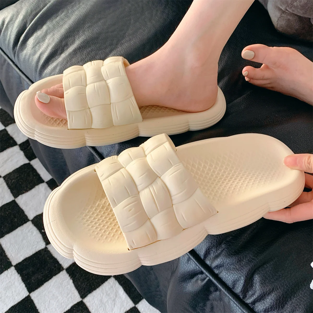 Solid Beige Slippers Women's 2022 Summer Home Bathroom Thick Sole Flip Flops Non Slip Soft Bottom Bath Slippers
Solid Beige Slippers Women's 2022 Summer Home Bathroom Thick Sole Flip Flops Non Slip Soft Bottom Bath Slippers