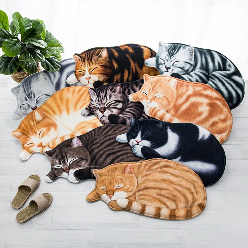 

3D Cat Shape Carpet Rug Animal Print Carpets Living Room Bedroom Anti Slip Bathroom Floor Mat Hallway Entrance Doormat 40x76cm