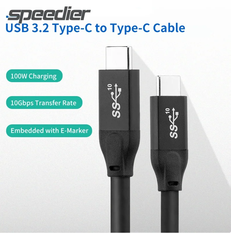 

Супермягкий кабель для передачи данных 3 м 10 футов USB 3,2 Тип C 10 Гбит/с PD 100 Вт QC 4,0 USB C кабель для быстрой зарядки E-Marker для Samsung Macbook