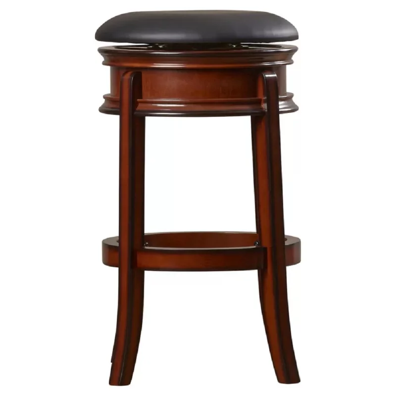 29in. Backless Swivel Wood Bar Stool Brandy Finish Hardwood Construction Black Faux Leather Upholstery 360-degree Swivel
29in. Backless Swivel Wood Bar Stool Brandy Finish Hardwood Construction Black Faux Leather Upholstery 360-degree Swivel