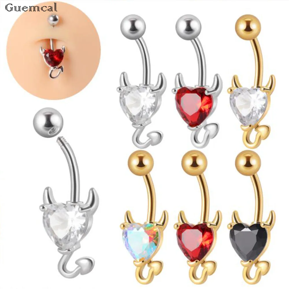 

Guemcal 1pcs Stainless Steel 14G Heart-shaped Zircon Navel Nail Navel Button Heart Piercing Navel Ring Jewelry New