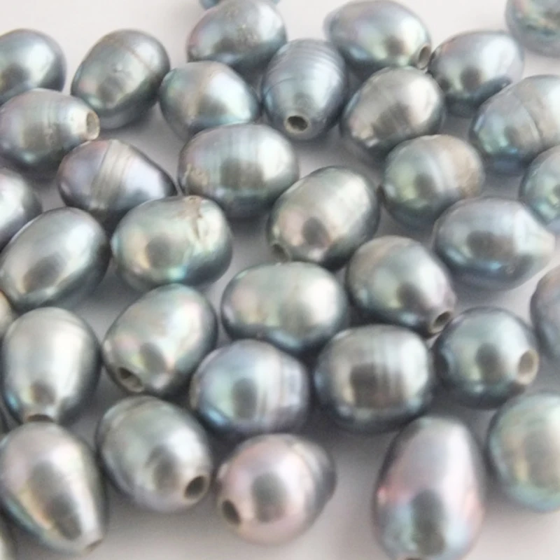 

200pcs/lot 9-10mm 2mm Big Hole Peacock Rice Loose Freshwater Pearl Beads