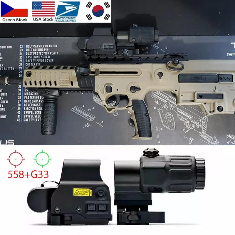 

G33 3X Sight Magnifier With Switch to Side Quick Detachable QD Mount +Tactical 558 Holographic Scope Red/Green rifle scope