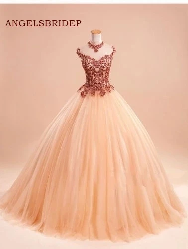 

Luxury Sweet 16 Dresses Vestido 15 Anos Emma Watson Quinceanera Dresses Sheer Neck Beading Applique Tulle Gala Party Gowns