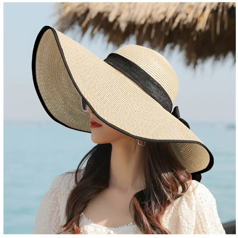 

Summer 15cm Wide brim Women Straw Foldable Beach Summer Wide Cap Floppy Ladies Hat holiday beach hat foldable straw hat