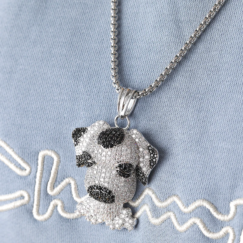 

Медная латунь мультфильм черный и белый кристалл собака голова кулон ожерелье милое животное свитер цепь ювелирные изделия для любимых Животных Подарки