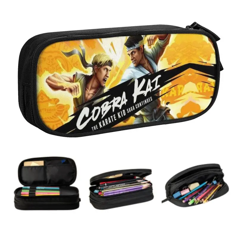 Kawaii Cobra Kai Pencil Case for Girls Boys Large Storage Strike First Strike Hard 80s Movie Pencil Box Stationery
Kawaii Cobra Kai Pencil Case for Girls Boys Large Storage Strike First Strike Hard 80s Movie Pencil Box Stationery