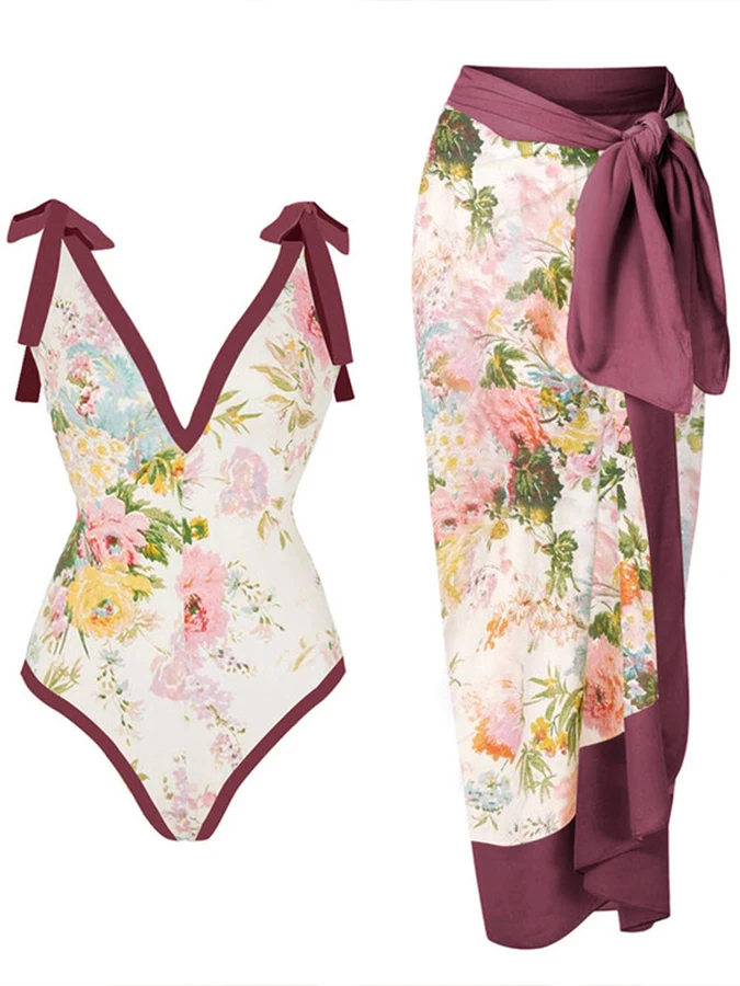 One Piece Swimsuit Women Deep V Bikini Elegant Floral Print Beachwear Summer Lace Up Bikini Cover Up Bathing Suit Surf Wear
One Piece Swimsuit Women Deep V Bikini Elegant Floral Print Beachwear Summer Lace Up Bikini Cover Up Bathing Suit Surf Wear