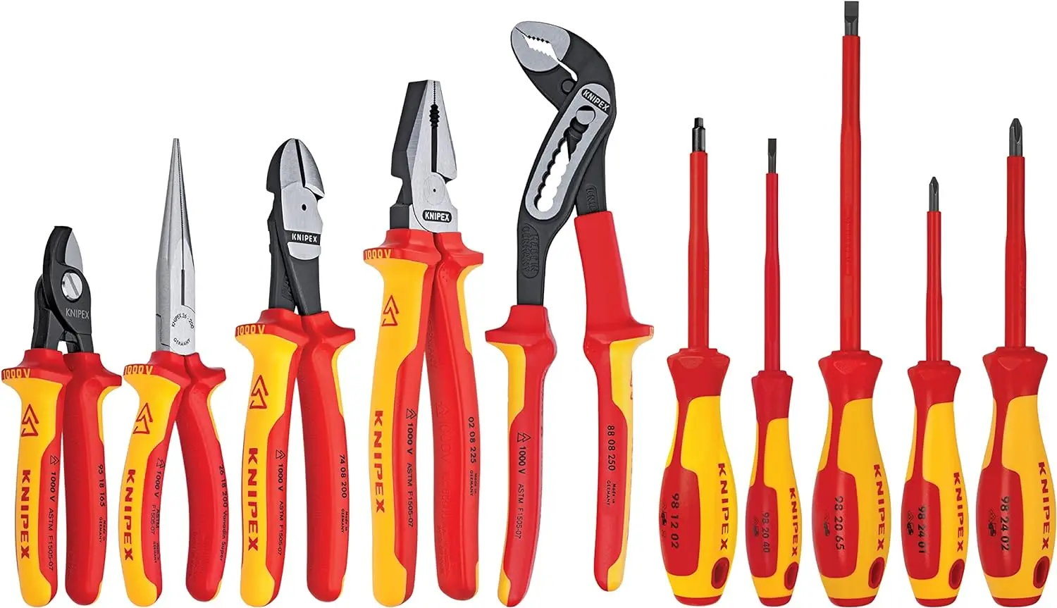Knipex 989830US 10 -Piece 1000V Insulated Pliers, Cutters, and Screwdriver Industrial Tool Set
Knipex 989830US 10 -Piece 1000V Insulated Pliers, Cutters, and Screwdriver Industrial Tool Set