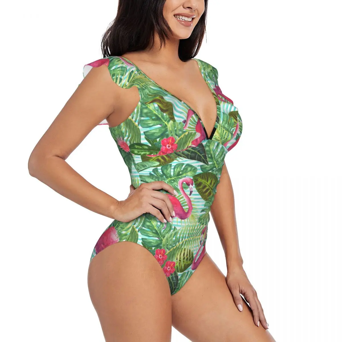 Ruffled One-piece Swimsuit Women Flamingos Leaves Branches Bright Flower Sexy Lace Up Monokini Swimwear Girl Beach Bathing Suit 
Ruffled One-piece Swimsuit Women Flamingos Leaves Branches Bright Flower Sexy Lace Up Monokini Swimwear Girl Beach Bathing Suit