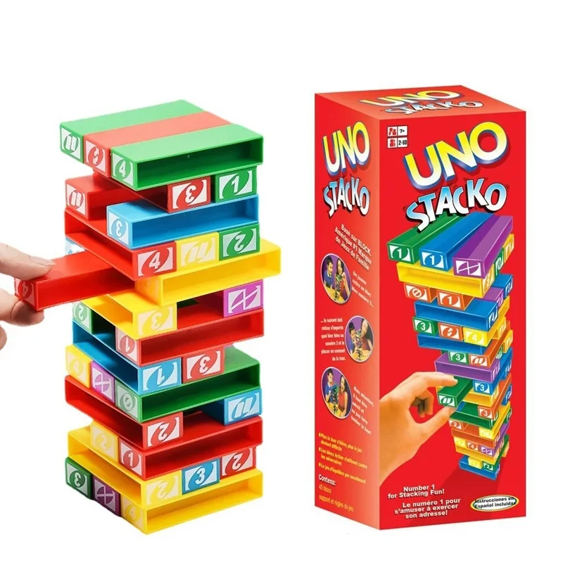 

Карты для семейных игр Stacko UNO, Семейные развлечения, настольные головоломки для раннего развития покера, детские игрушки, игральные карты, подарок на день рождения
