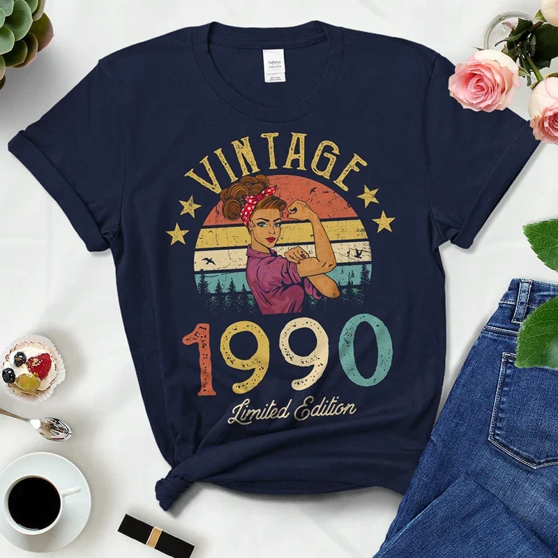 

Vintage 1990 Limited Edition Women T Shirt 34th 34 Years Old Birthday Mother Mom Wife Gift Cotton Black T-shirt Ladies Clothes