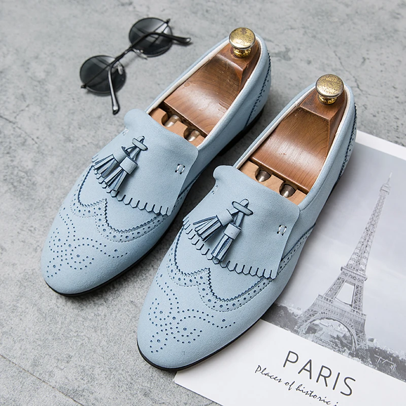 European American slip-on round toe shallow flat shoes men's shoes tassels loafer shoes Blue casual leather shoes big size:38-48
European American slip-on round toe shallow flat shoes men's shoes tassels loafer shoes Blue casual leather shoes big size:38-48